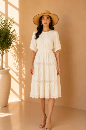Dress Putih Tiered Lace Midi