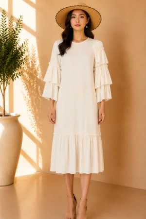 Dress Putih Layer Sleeve Minimalist