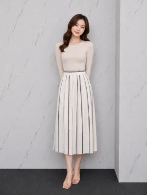 Rok Panjang Garis Krem
