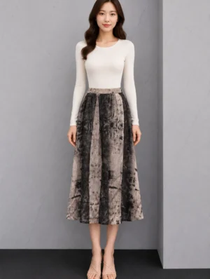 Rok Panjang Motif Abstrak Monokrom