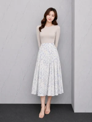 Rok Panjang Motif Biru Pastel