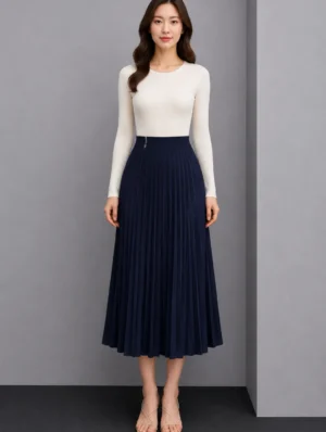 Rok Panjang Plisket Navy