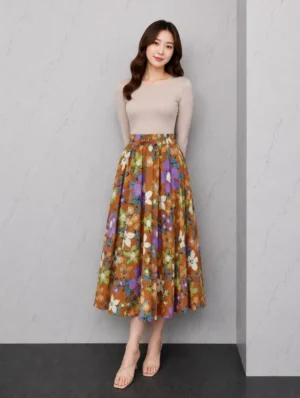 Rok Panjang Motif Floral Coklat