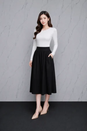 Rok Panjang A-Line Hitam Minimalis